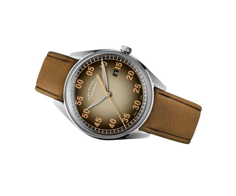 ELKA X09-0804 Automatic Khaki Beige to Black Dial & Cognac Leather
