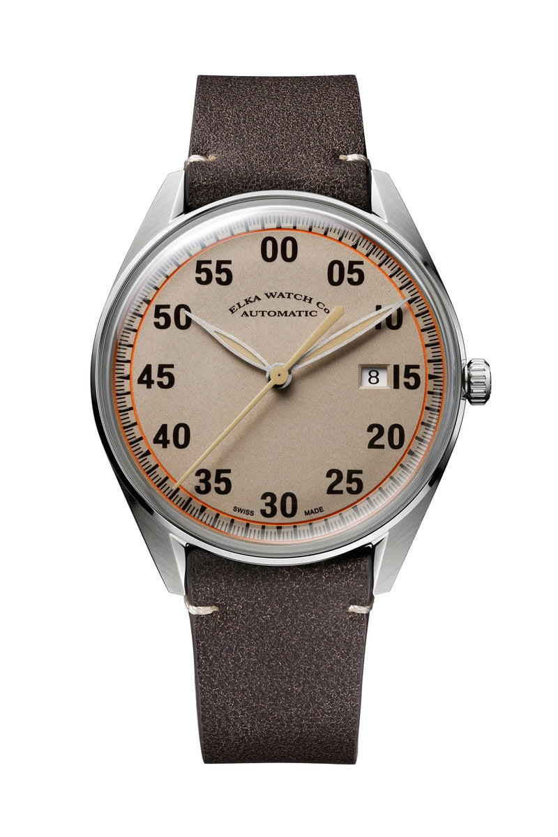 ELKA X02-0802 Automatic Khaki Beige Dial & Brown Leather