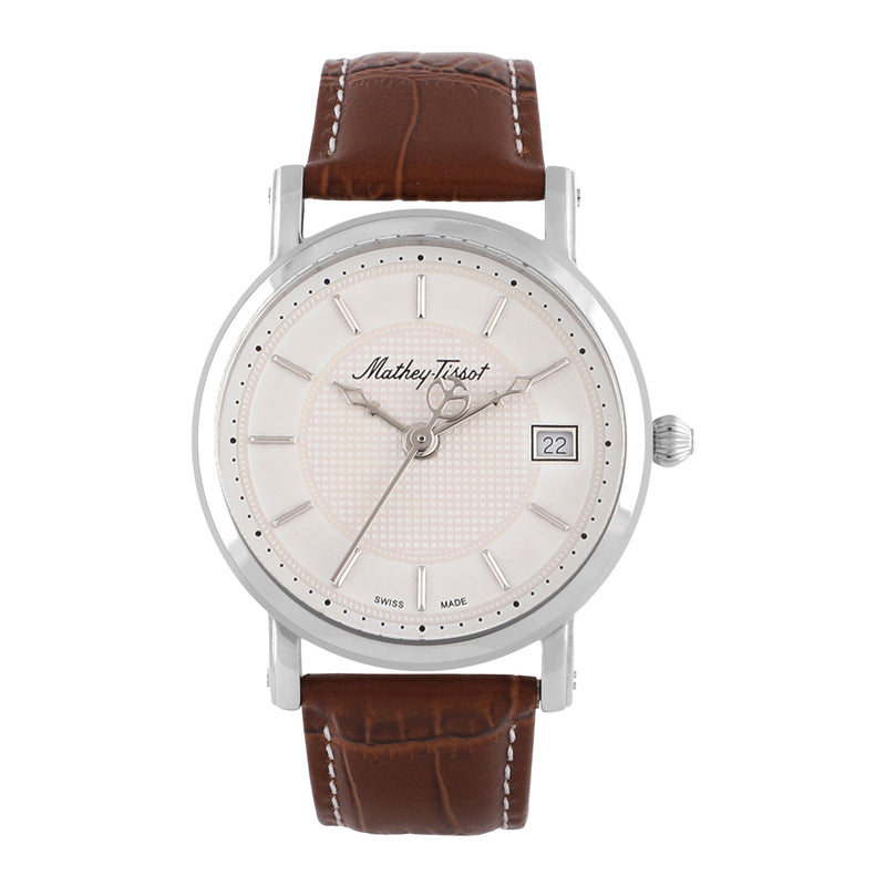 Mathey-Tissot City Stainless Steel / Brown Leather & White Dial H611251AI
