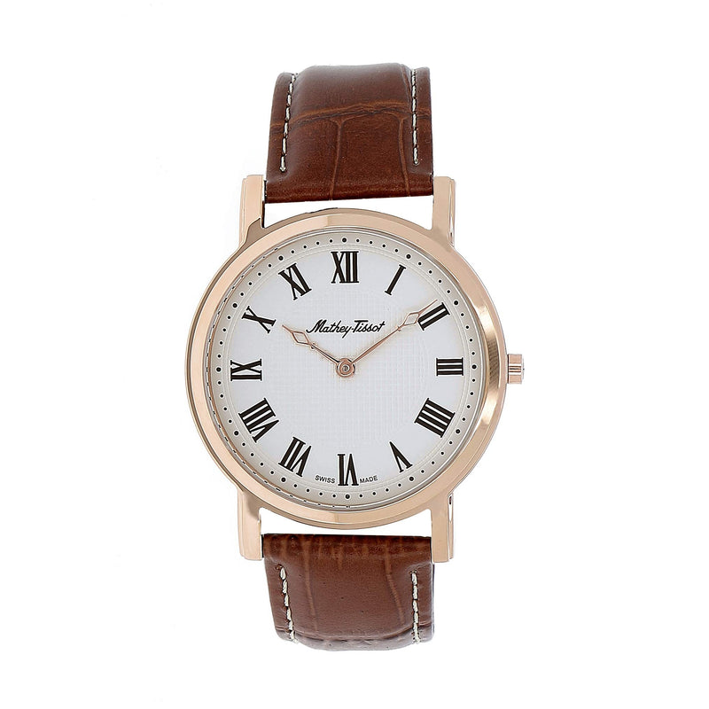 Mathey-Tissot City No Date Rose Gold / Brown Leather & White Dial H611252PBR