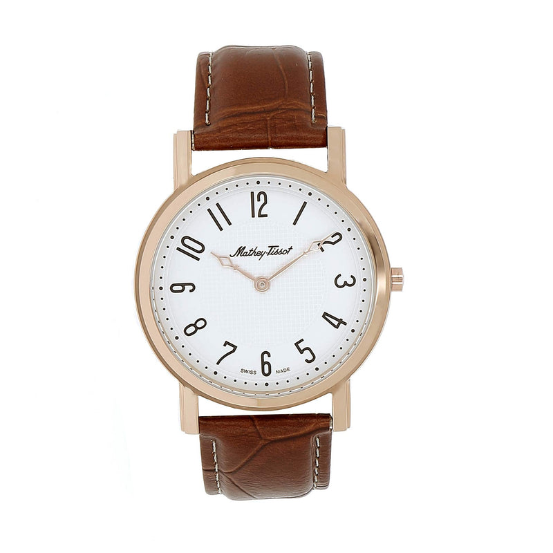 Mathey-Tissot City No Date Rose Gold / Brown Leather & White Dial H611252PG