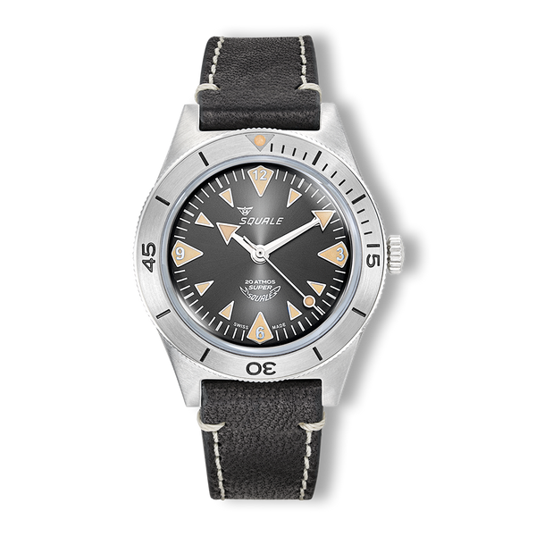 Squale Super Squale Big Arrows Black Leather Automatic Steel Watch SUPERSSABK.PN