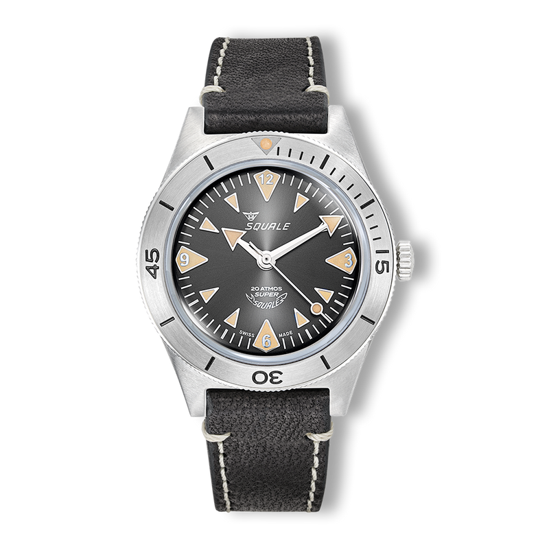 Squale Super Squale Big Arrows Black Leather Automatic Steel Watch SUPERSSABK.PN