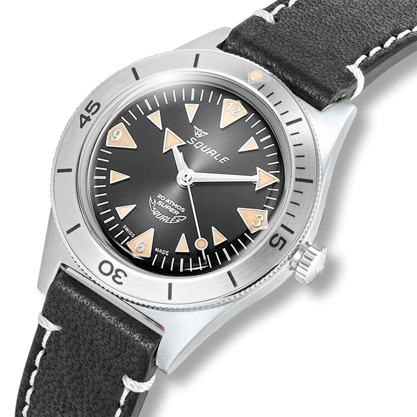 Squale Super Squale Big Arrows Black Leather Automatic Steel Watch SUPERSSABK.PN