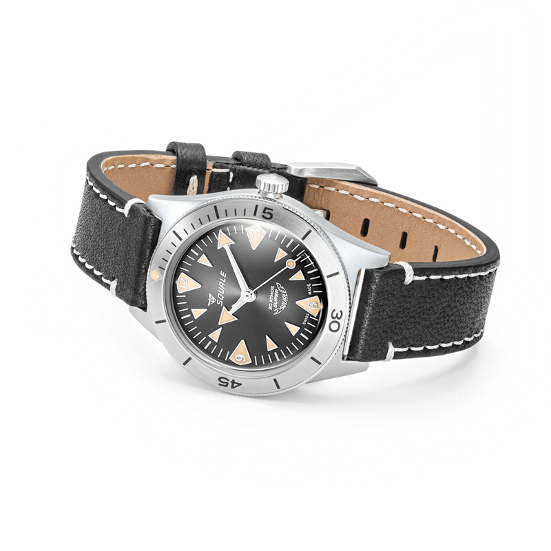 Squale Super Squale Big Arrows Black Leather Automatic Steel Watch SUPERSSABK.PN