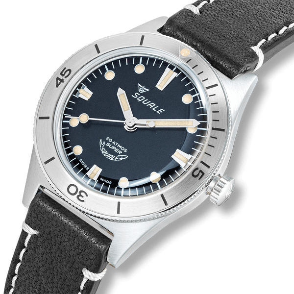Squale Super-Squale Sunray Black Leather Automatic Steel Watch SUPERSSBK.PN