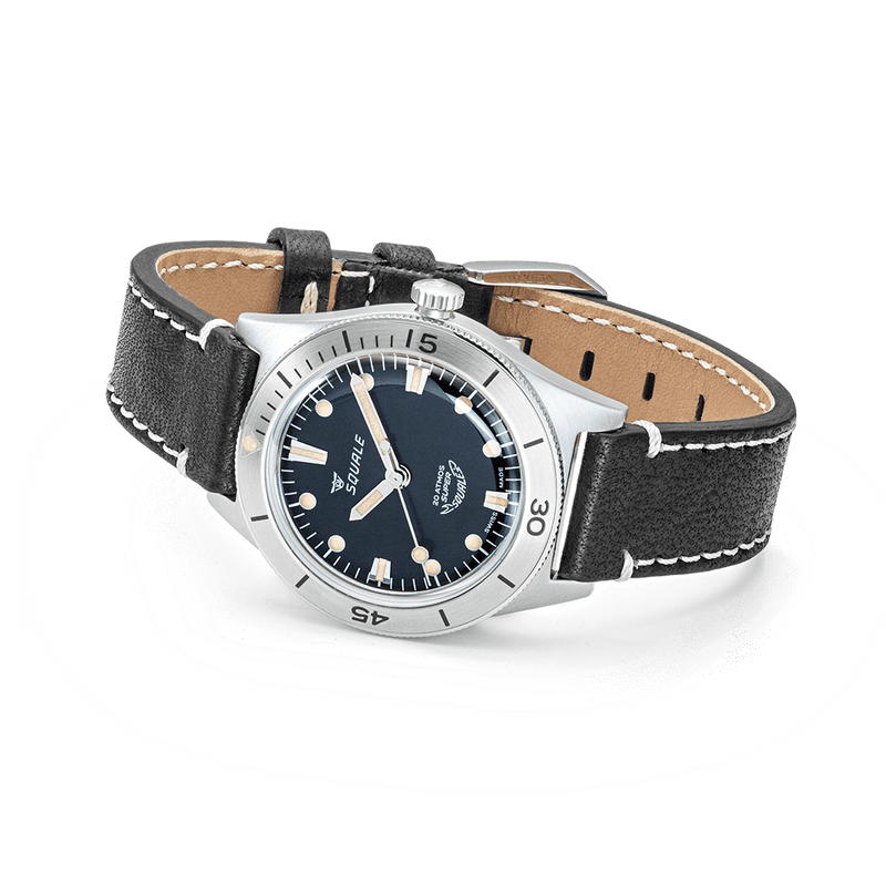 Squale Super-Squale Sunray Black Leather Automatic Steel Watch SUPERSSBK.PN