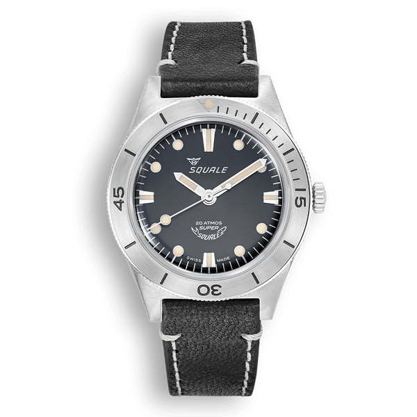 Squale Super-Squale Sunray Black Leather Automatic Steel Watch SUPERSSBK.PN