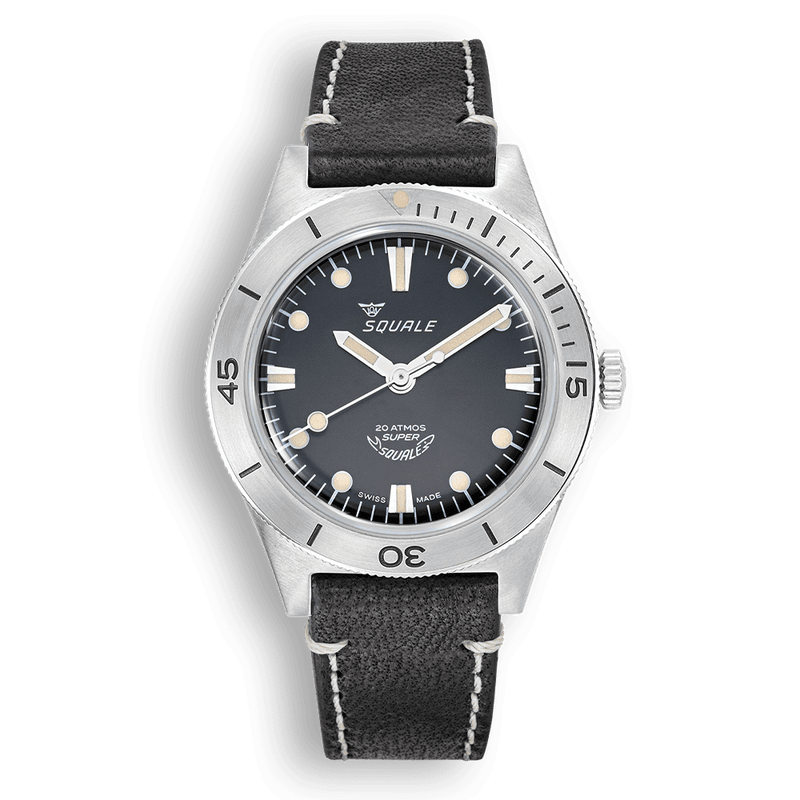 Squale Super-Squale Sunray Black Leather Automatic Steel Watch SUPERSSBK.PN