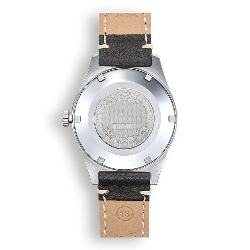 Squale Super-Squale Sunray Black Leather Automatic Steel Watch SUPERSSBK.PN