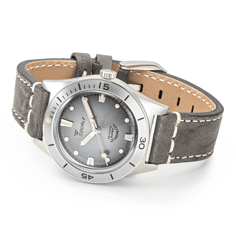 Squale Super-Squale Sunray Grey Leather Automatic Steel Watch SUPERSSG.PG