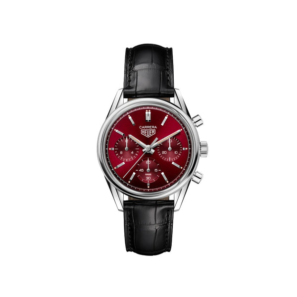 Tag Heuer Carrera Chronograph Red Dial Steel & Leather CBK221G.FC6479