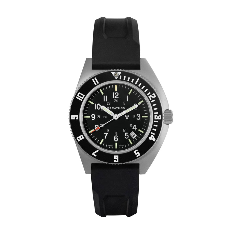 Marathon Watch 41mm Steel Navigator w/Date (SSNAV-D) on Black 3-Piece Rubber Strap Kit