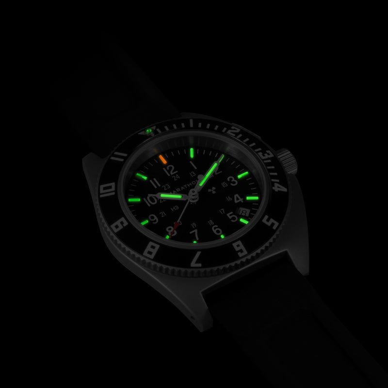 Marathon Watch 41mm Steel Navigator w/Date (SSNAV-D) on Black 3-Piece Rubber Strap Kit