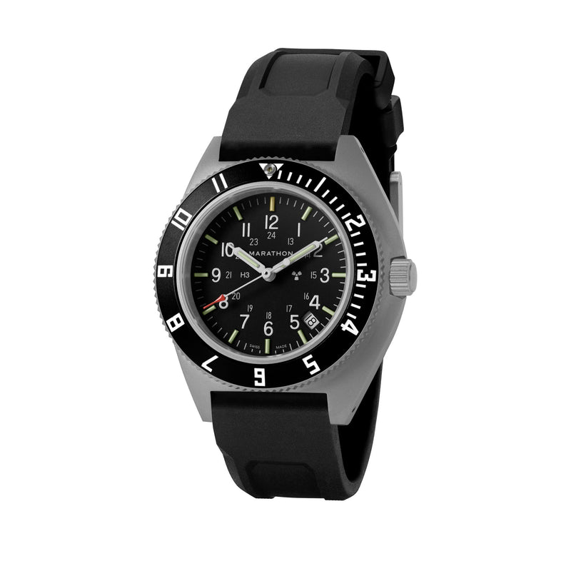 Marathon Watch 41mm Steel Navigator w/Date (SSNAV-D) on Black 3-Piece Rubber Strap Kit