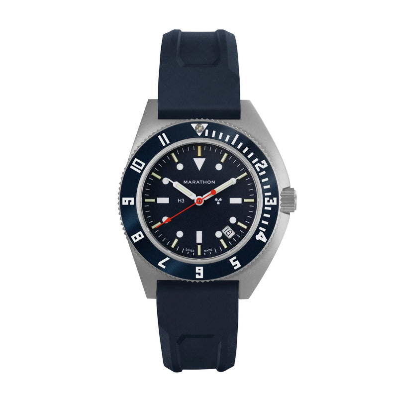 Marathon Watch 41mm Blue Steel Navigator w/Date (SSNAV-D) on Blue 3-Piece Rubber Strap Kit