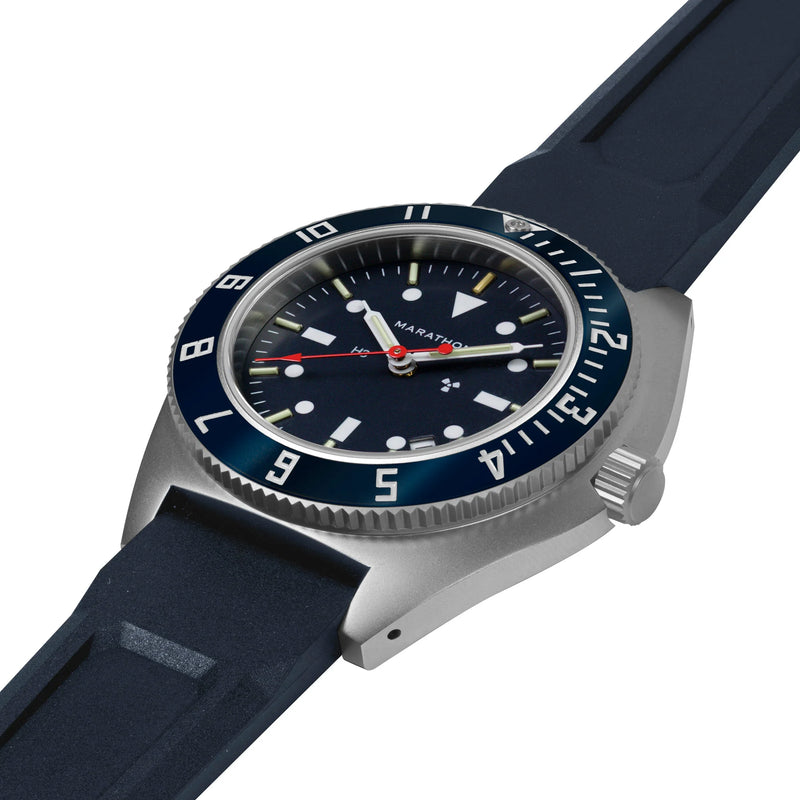 Marathon Watch 41mm Blue Steel Navigator w/Date (SSNAV-D) on Blue 3-Piece Rubber Strap Kit