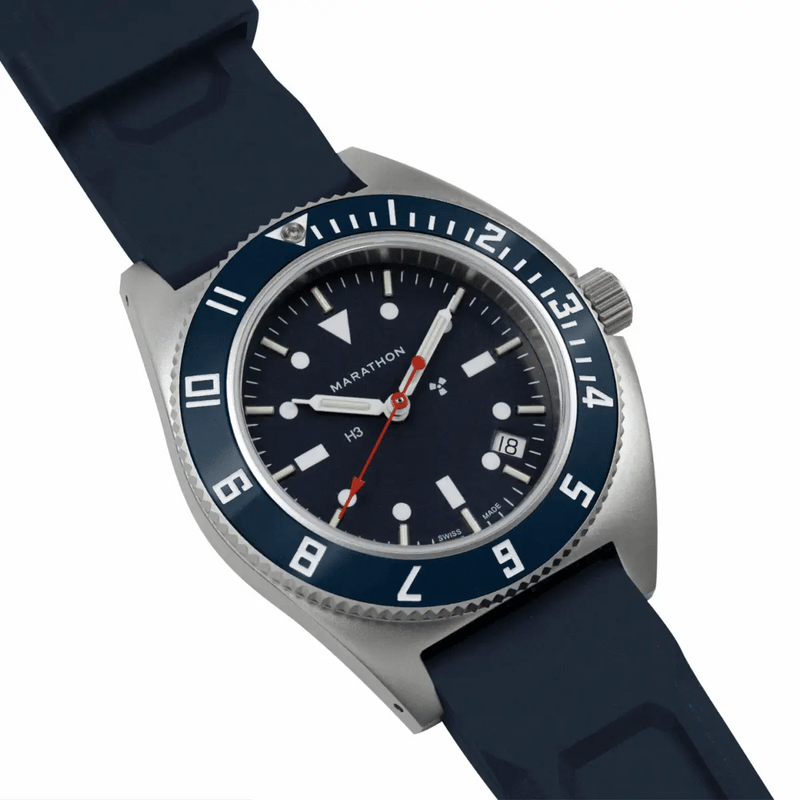 Marathon Watch 41mm Blue Steel Navigator w/Date (SSNAV-D) on Blue 3-Piece Rubber Strap Kit