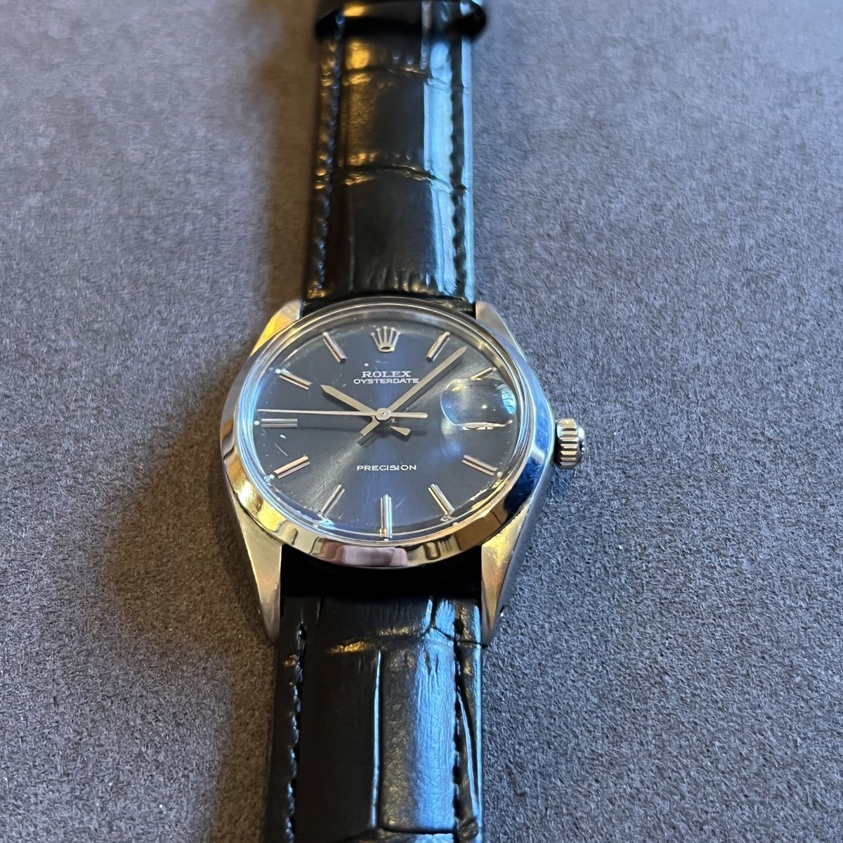 1969 Rolex Oyster Date Precision with Gloss Black Dial in Stainless Steel on Riveted Oyster Model 6694