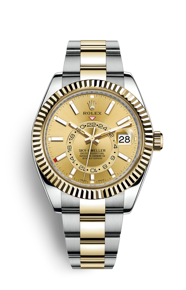 ROLEX Sky-Dweller Yellow Gold Champagne Dial Oystersteel 326933